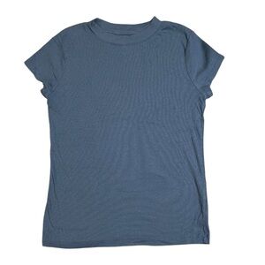 A New Day Heather Blue Ribbed Top - Short Sleeve - Cotton Blend - Size S